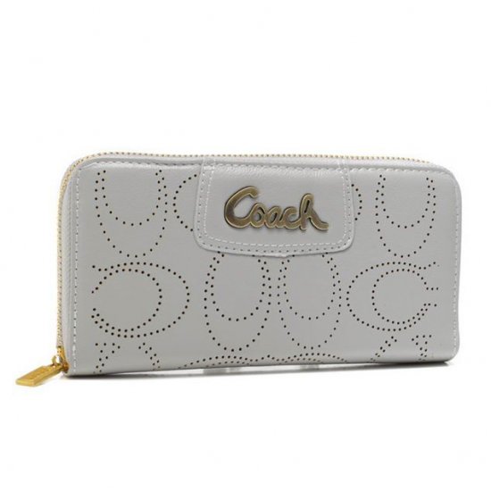 Coach Perforated Logo Large Grey Wallets AXT | Women - Click Image to Close